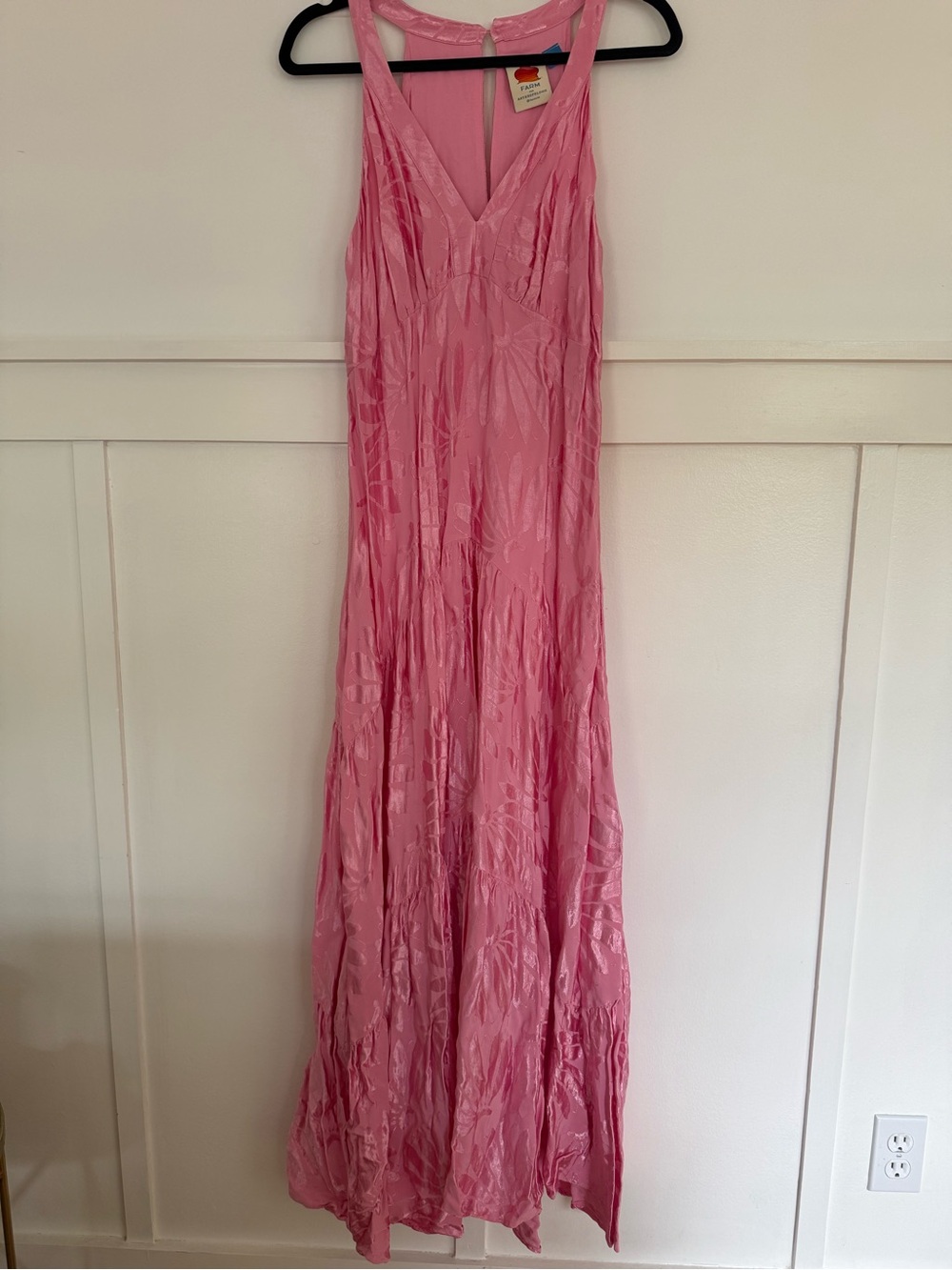 Farm Rio x Anthropoligie V Neck Tiered Pink Maxi Dress - Picture 1 of 5